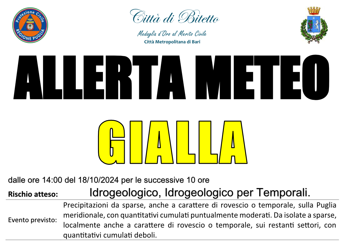 Allerta Meteo del 18/10/2024