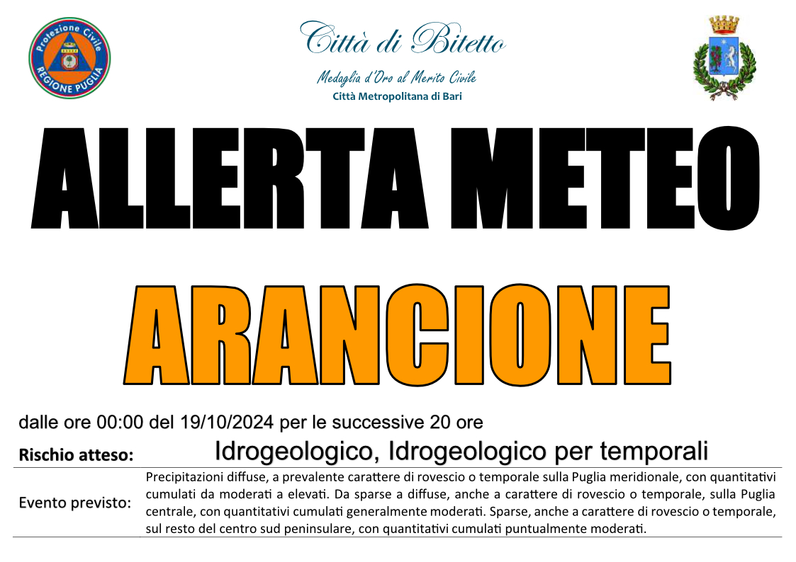 Allerta Meteo del 19/10/2024